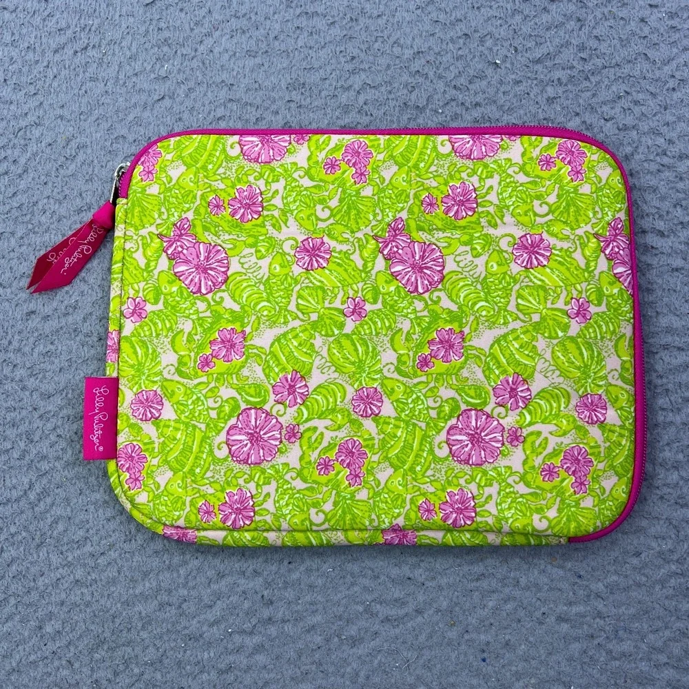 Lilly Pulitzer iPad Tablet Sleeve Case Zip Pink‎ Green Floral Neoprene 8x10